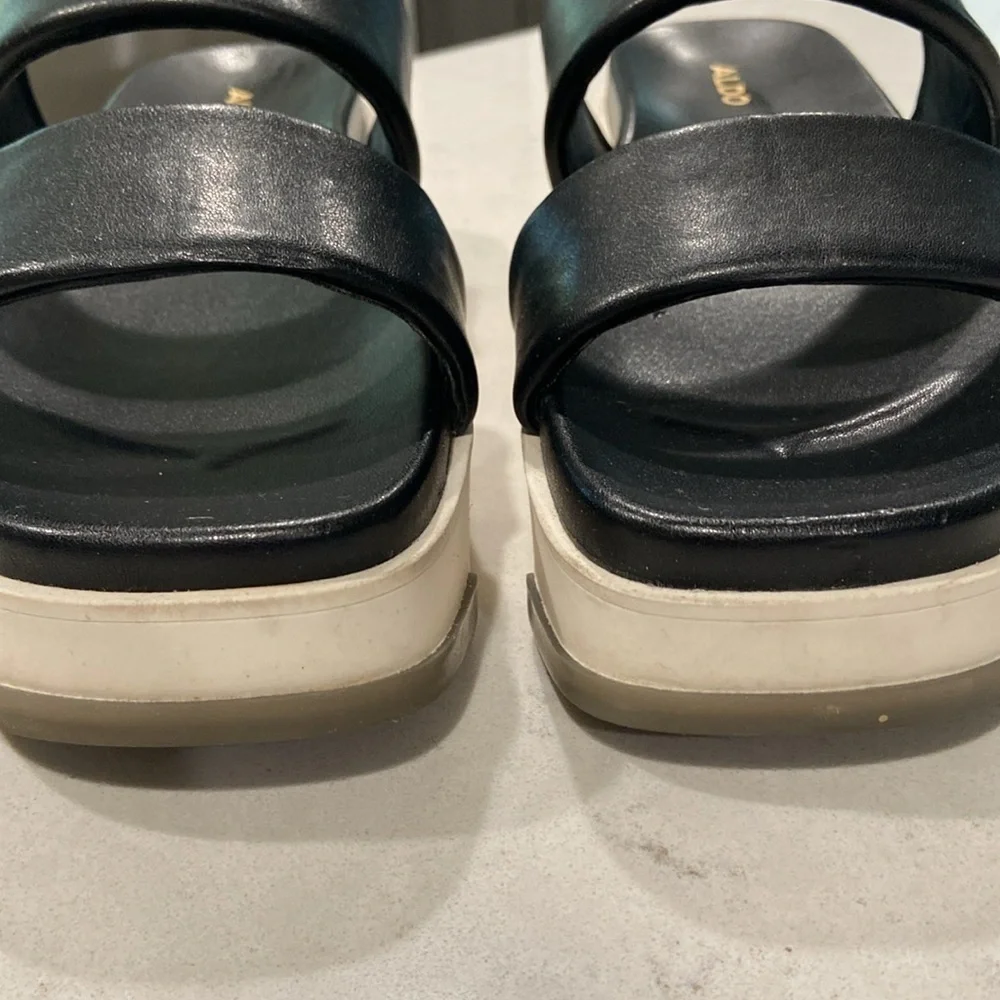Aldo black slip on platform slide sandal size 8
